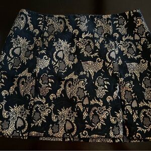 Bebe Skirt Womens Black Metallic Gold Lace Print Mini A Line Zip Cotton Blend